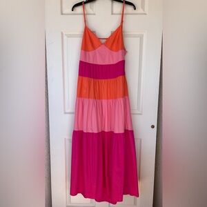 L.I.F.E Brand Women’s Colorful‎ Tiered Maxi Dress Peephole Tie Size Large